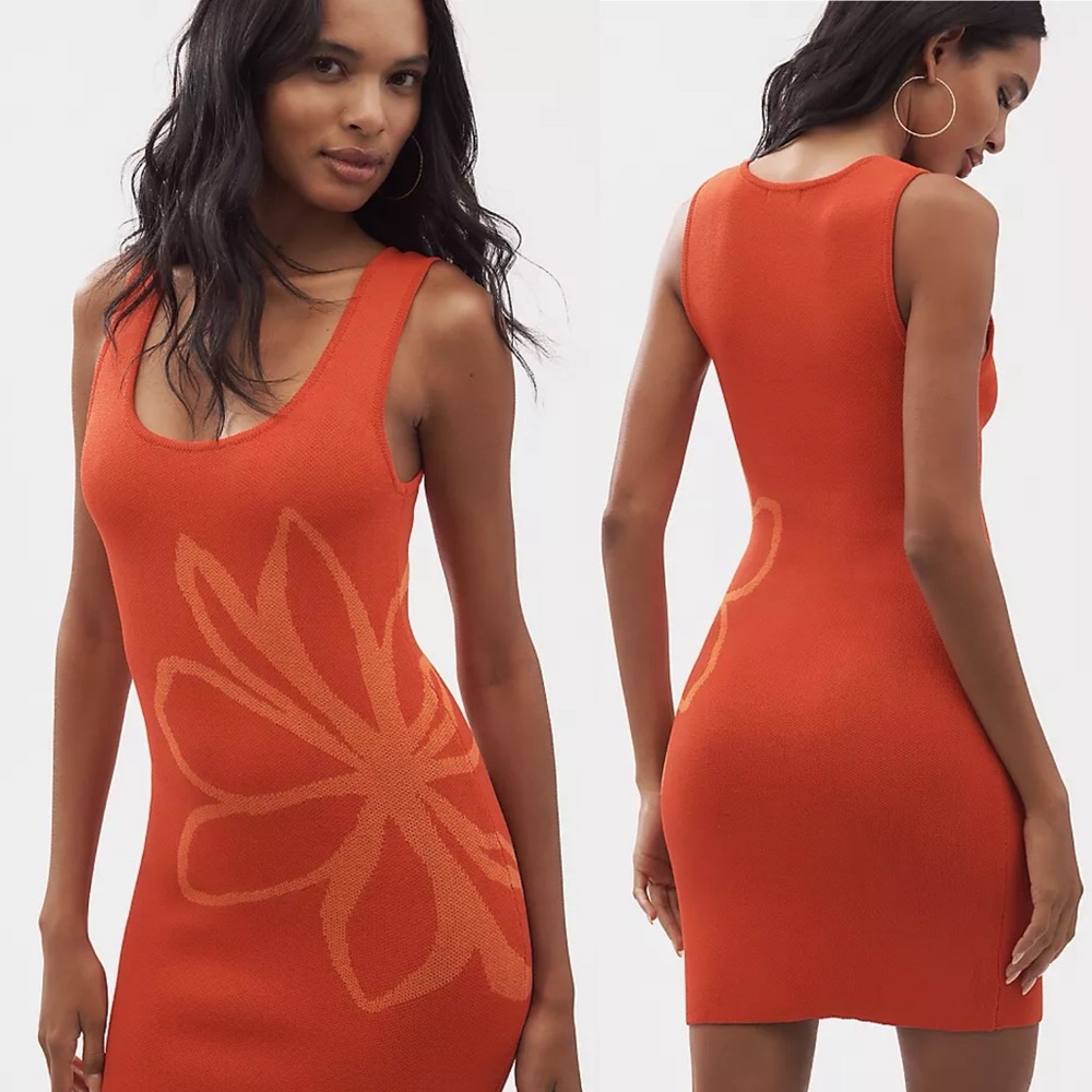 Anthropologie FLAT WHITE Orange Flower Dress NEW